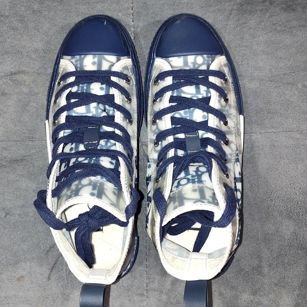 DIOR B23 LEAGUE HIGH-TOP SNEAKERSWHITE AND BLUE DIOR OBLIQUE CANVAS SIZE 39/ 8½ - Picture 7 of 9